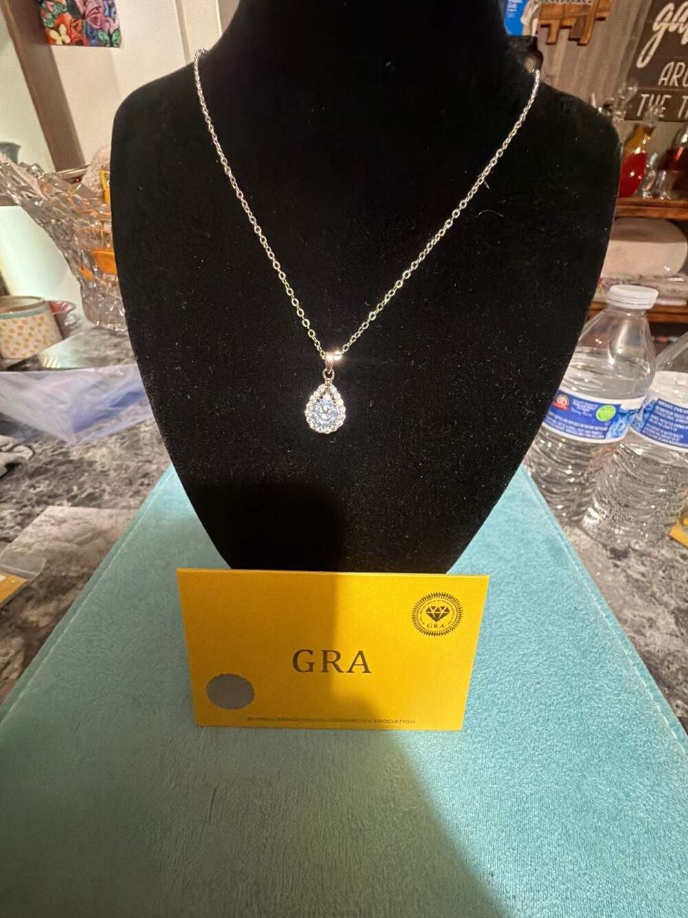 GRA Certified Pear Cut Moissanite Teardrop Halo Pendant Necklace